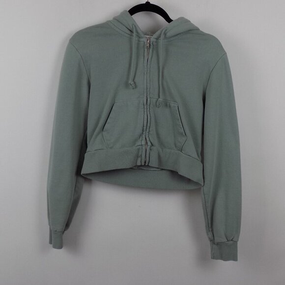 John Galt X Brandy Melville Crystal Cropped Hoodie Sweatshirt Sz XS Light Green - Picture 1 of 4
